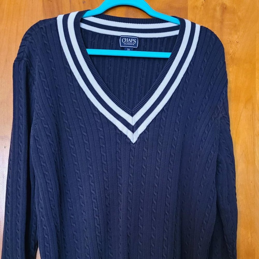 Plus Size-Ladies Navy Cable-Knit Chaps Sweater-3X